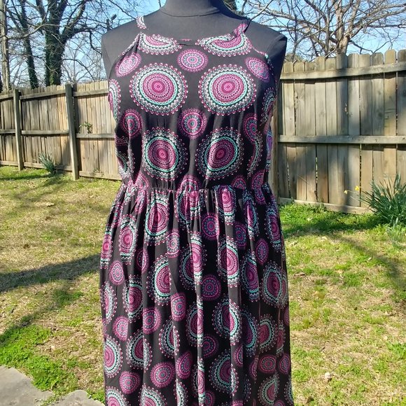 Torrid plus size 4x Medallion Print Hi-Lo Challis Dress black purple and teal - Picture 6 of 14